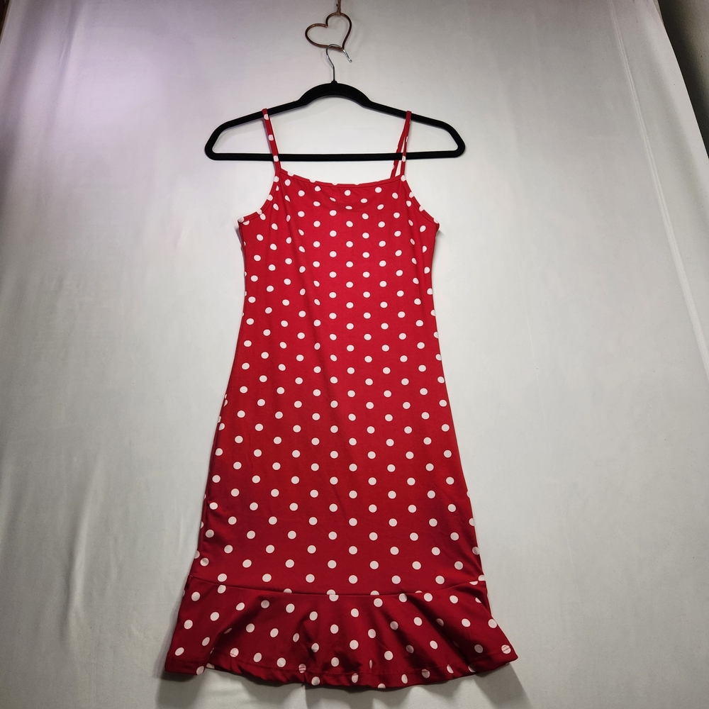 ⭐️ CAPELLA Red & White Polka Dot Ruffle Hem Mini Cami Dress Small Adorable
